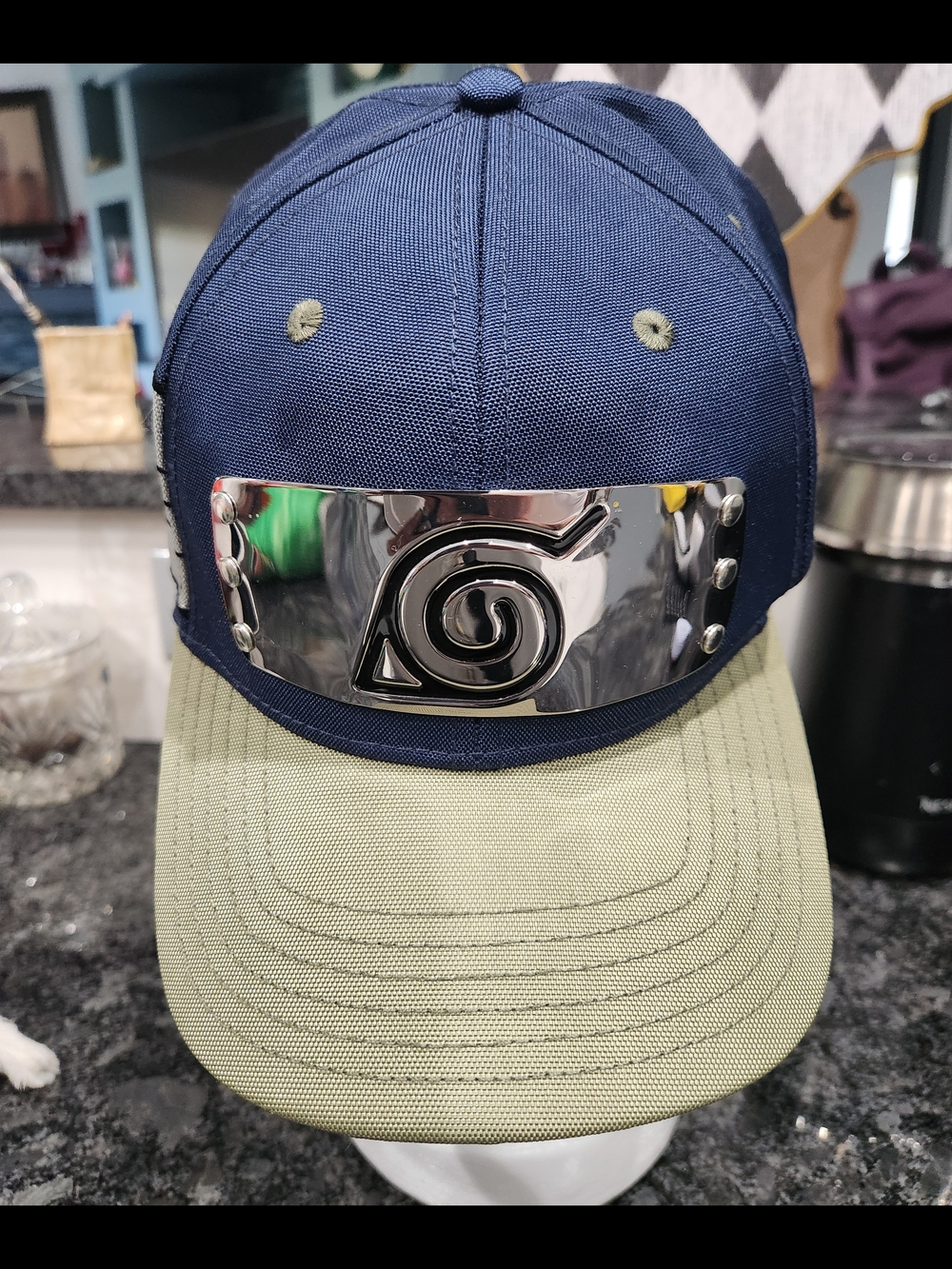 NARUTO two Tone Navy and Olive Green Baseball Cap with Metal Emblem